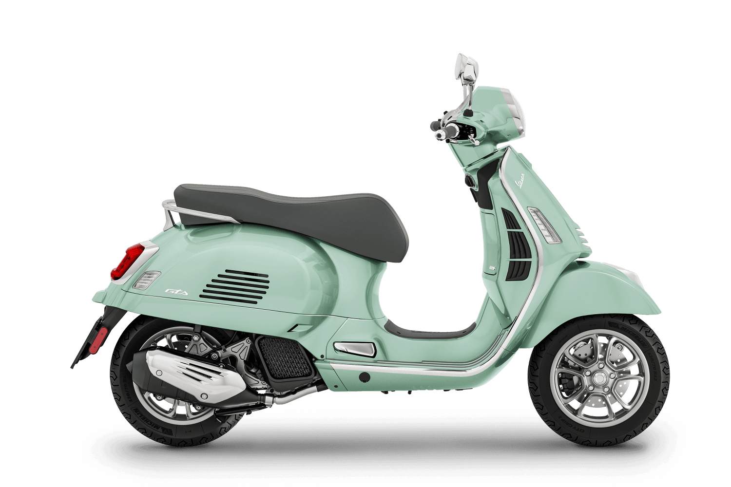 Nouveau Vespa GTS 125 verde amabile, profil droit