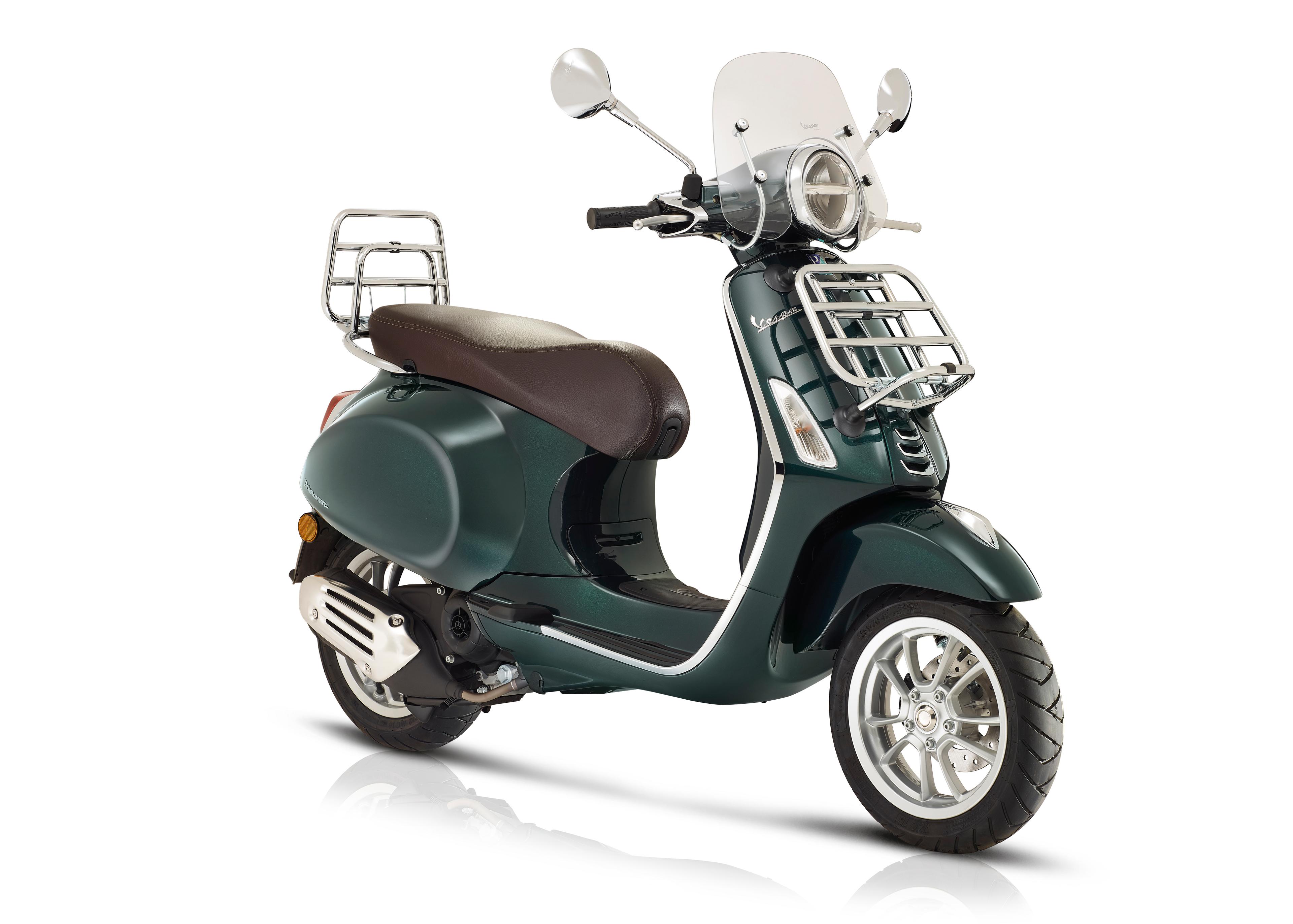 Vespa Primavera touring 50 vert, 3 quarts face droit