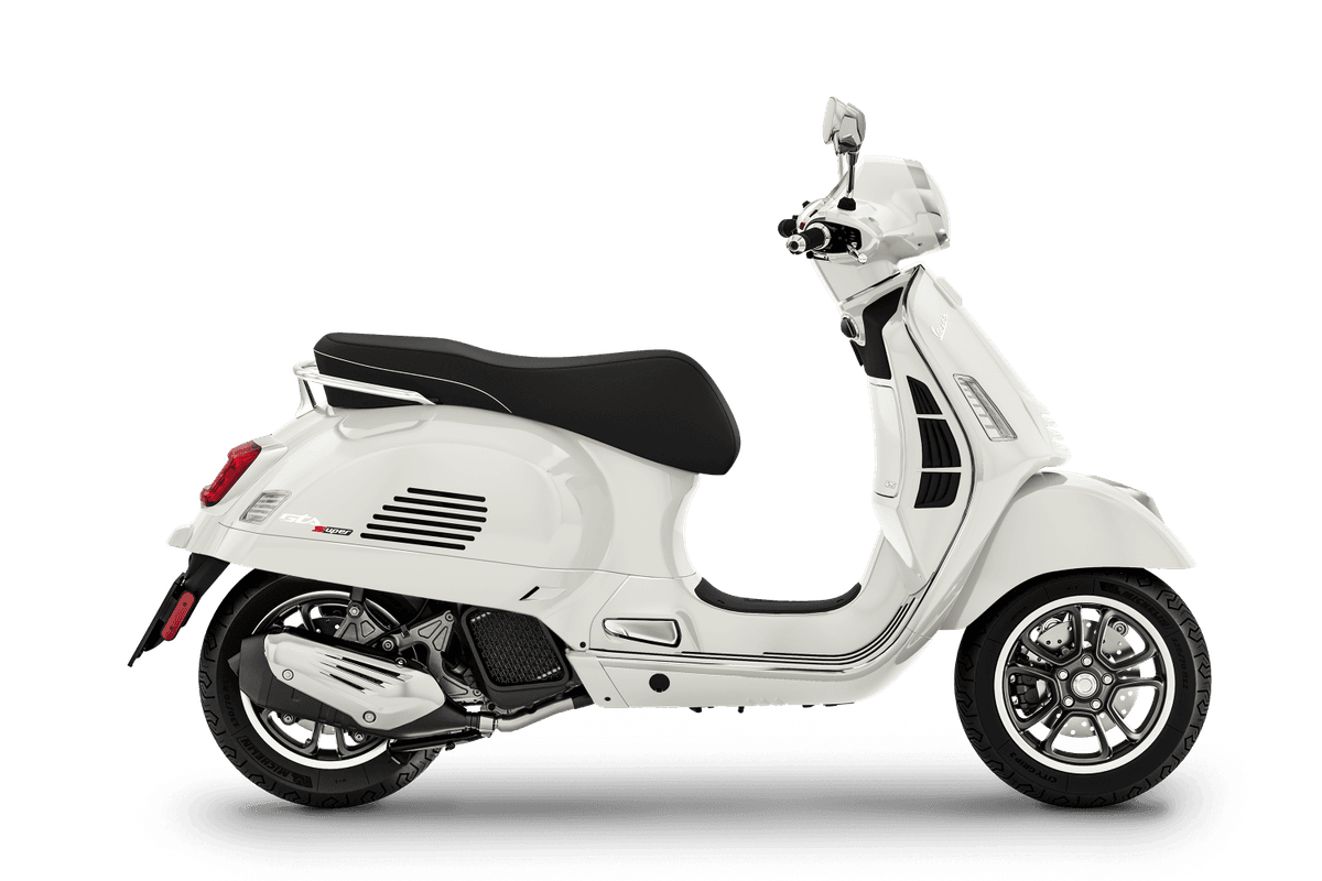 Nouveau Vespa GTS Super 125 bianco innocente, profil droit