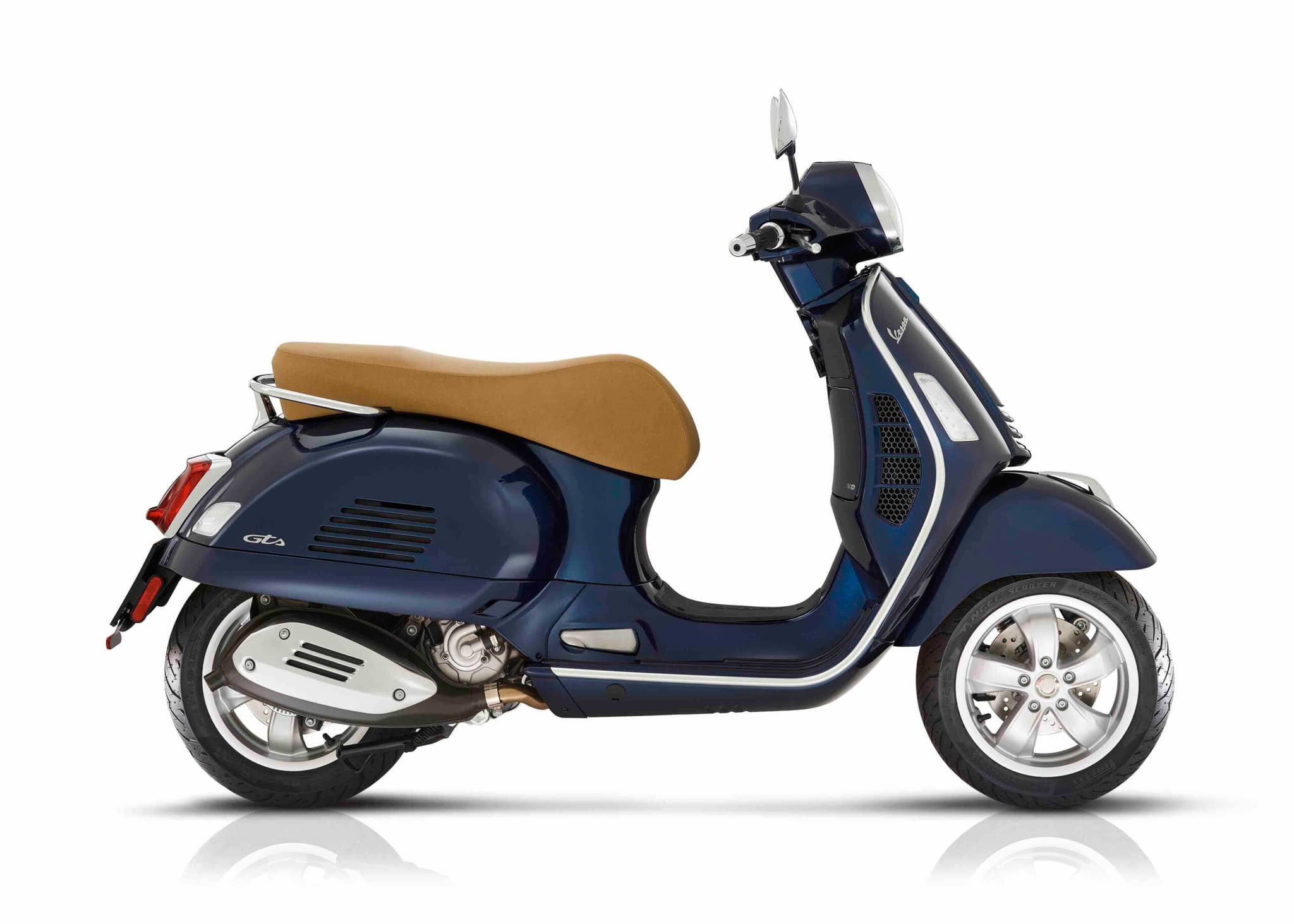 Vespa GTS 300 HPE bleu, profil droite