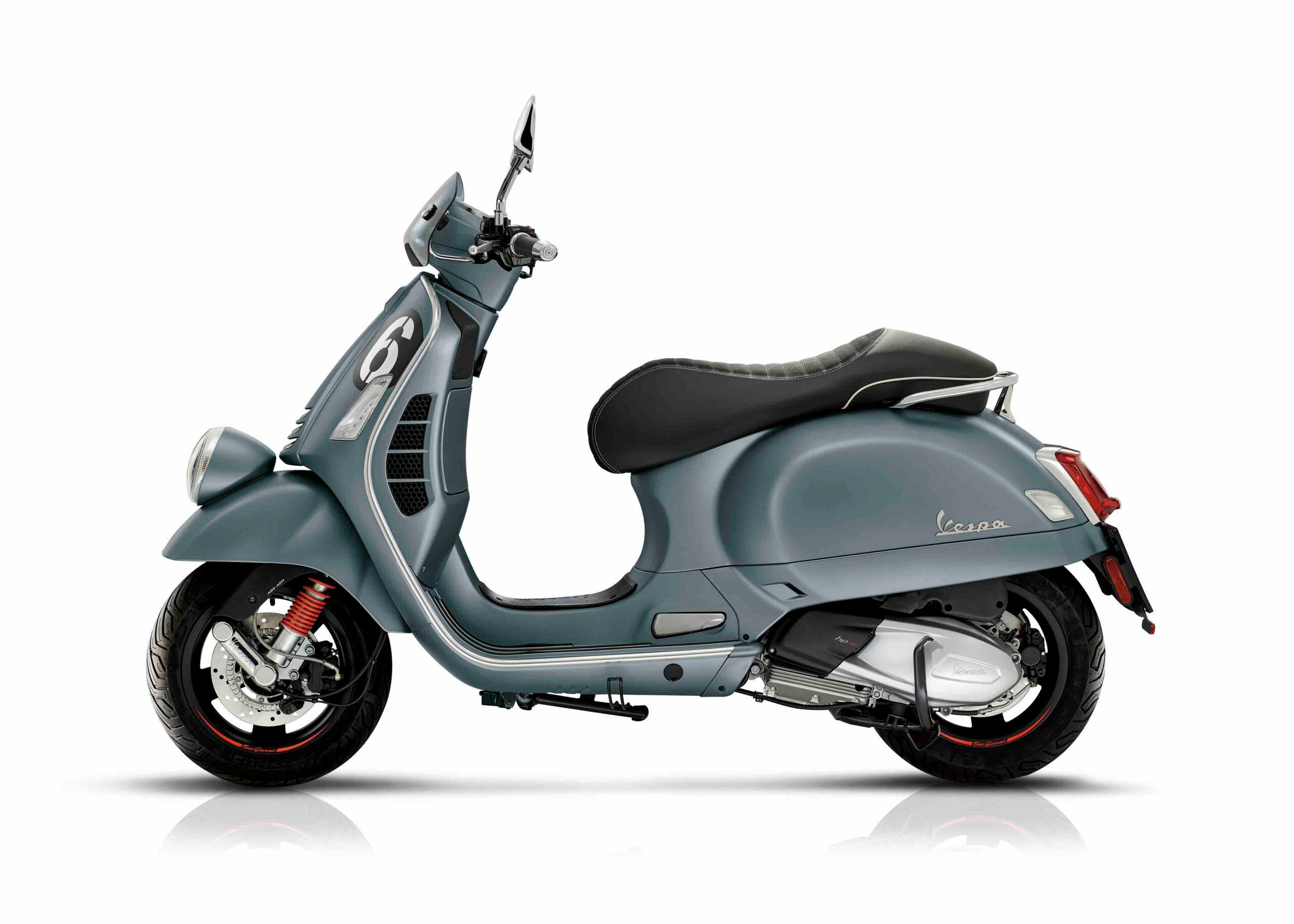 Vespa GTS Sei Giorni 300 HPE gris, profil gauche